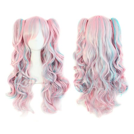 (pink)68cm Cosplay Unicorn Paryk Lang Krøllet Drømmeagtig Sød Pink Lilla Blå Gradual Parykker til Kvinder G