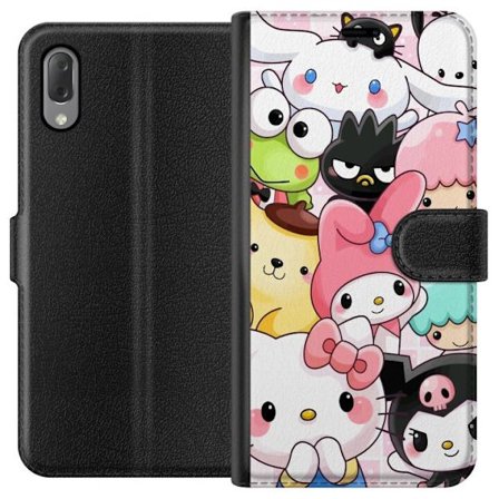 Kompatibelt Lommeboketui til Sony Xperia L3 Tett mønster av søte figurer med store øyne i ulike farger og uttrykk med LABUBU-tekst