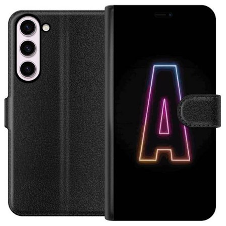 Yhteensopiva Lompakkokotelo Samsung Samsung Galaxy S23+ Minimalistinen neonkirjain A sateenkaarenvärisessä valossa mustaa taustaa vasten modernissa