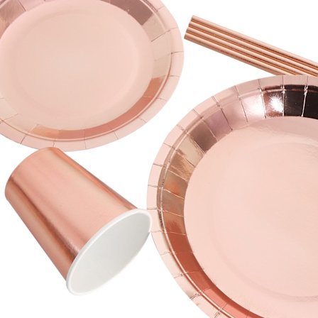 49 kpl Syntymäpäivä Kertakäyttöastiat Ruusukulta Kertakäyttölautaset, ZQKLA