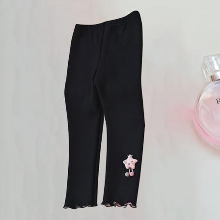 Enfärgad Fleecefodrad Elastisk Midja Skinny Långbyxa För Flickor