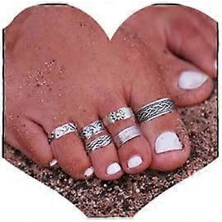 8 stk. Sølv Tåringe Pakke til Kvinder Åben Tå Fingerringe Sæt til Teenagere Piger Fodringe Boho Smykker til Sommer Sandaler Strand Hendes Gave