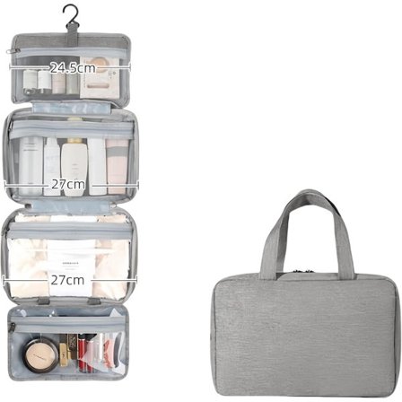 Vanntett reiseveske, sammenleggbar tørr- og våtseparator, toalettveske, kosmetisk oppbevaringsveske, luftig, lett og vanntett design, ferie, grå