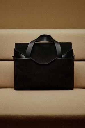 COS Men's Minimal Briefcase - Suede Bag in Black