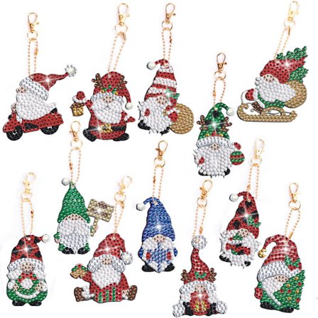 12 stk 5D julediamantmaling nøkkelring anheng DIY jul