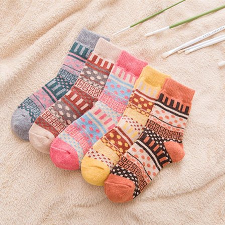 5 par stickade vinterstrumpor för dam, en one size - high quality
