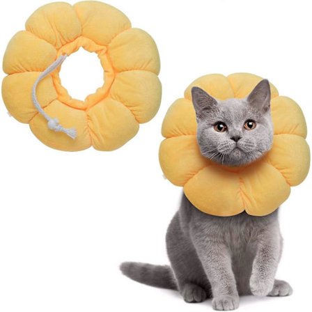 Halsband för husdjur, kattkon, justerbart återhämtningshalsband efter operation, Elizabeth-cirkel för katter och små hundar, solros, mediumstorlek