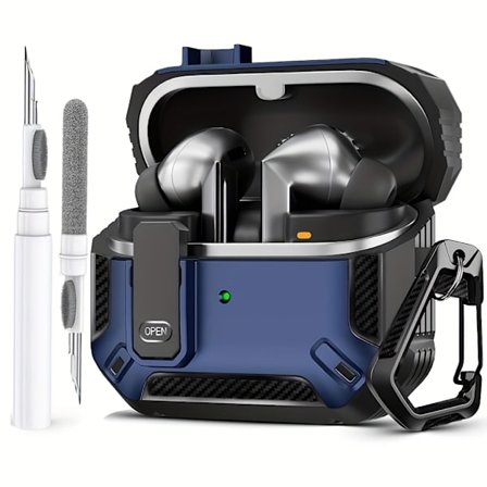 Kompatibel med Galaxy Buds 3 Fodral & Galaxy Buds 3 Pro Fodral, med Rengöringskit Fullständigt Stötsäkert Kolfiberskyddsfodral för Galaxy Buds 3 Pro