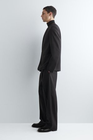 COS Homme Blazer Sans Col En Laine in Gris