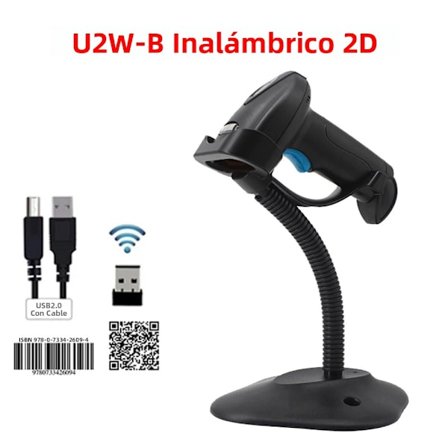 U2W-B trådløs 1D/2D med stativ (blå knapp), bærbar strekkodeleser, Bluetooth-tilkobling, 2D trådløs skanner, håndholdt 1D strekkodeleser