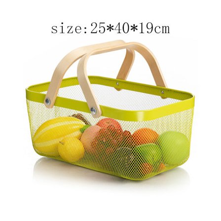 Metall rektangulär varukorg liten korg grönsaker och frukt trähandtag