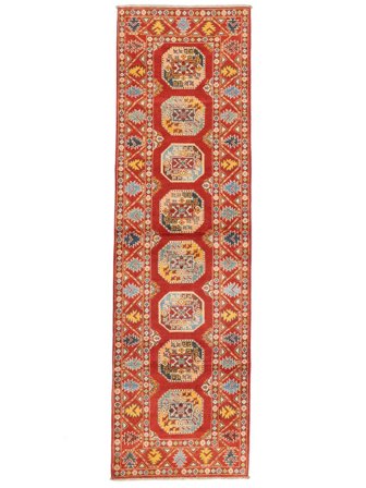 Tappeto Orientale Kazak Fine 84X293 Passatoie Rosso Scuro/Marrone (Lana, Afghanistan)