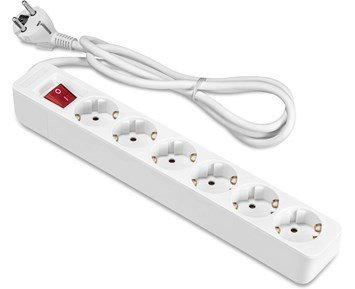 ON-Extension lead 6-way socket grounded with switch, 1.5m white-6-veis strømforgrener med bryter, 1,5 m-Power-Skjøteledninger