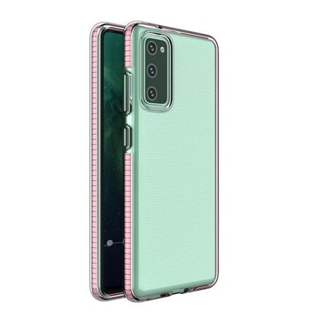 Spring Case klart TPU gel beskyttelsescover med farverig ramme til Samsung Galaxy A02s EU light pink