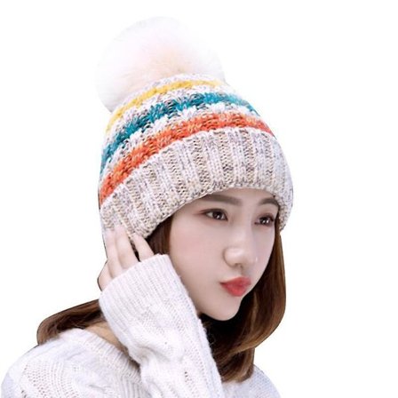 Dame Vinter Varm Strikket Lue Skjerf Pom Pom Luer