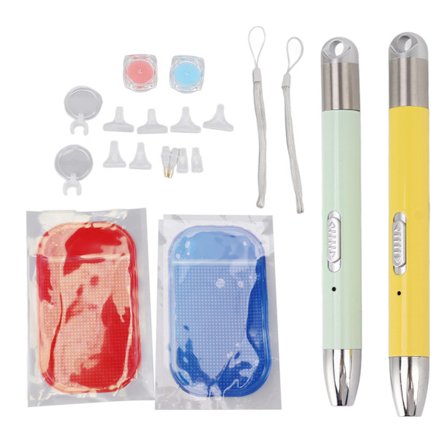 Diamantmålning Pen Set Pack Kit Tillbehör Verktygssats med Utbytbara Huvuden Halkskydd Matta Vax Organizer Gul Grön