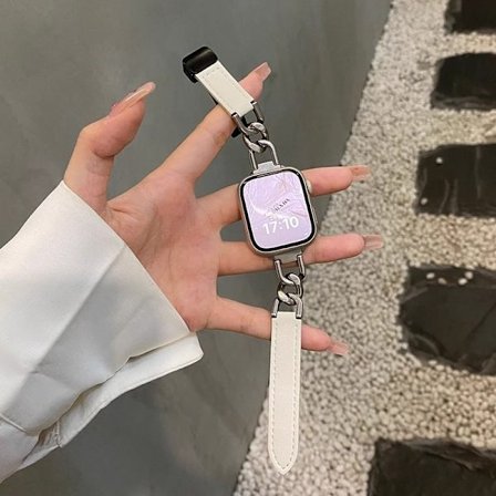 Klokkereim for Apple Watch iWatch for 42/44/45/49mm magnetisk lær og metallkjede - hvit
