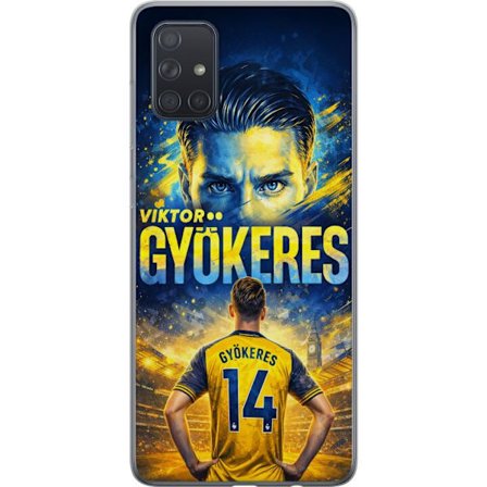 Kompatibelt Mobildeksel til Samsung Samsung Galaxy A71 Viktor Gyökeres fotballplakat i gult og blått med dramatisk stadionbakgrunn, sportillustrasjo