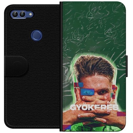 Yhteensopiva Lompakkokotelo Huawei P smart Lamine Yamal Barcelonan pelipaidassa, jossa on neonvaloja ja punaisia ja sinisiä salamoita dramaattisessa e