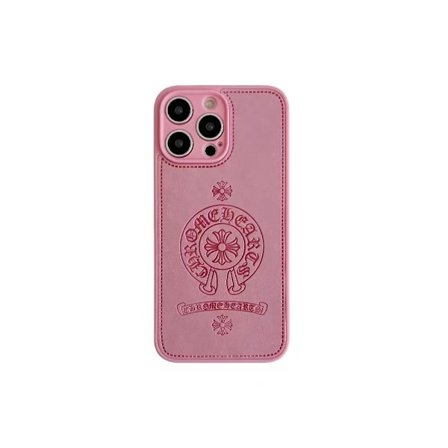 Fodral för iPhone 15promax Rosa Blomma Krom Hjärta Klassiskt pressat läder Kromhjärtan Full-Body läder Texturerat mjukt
