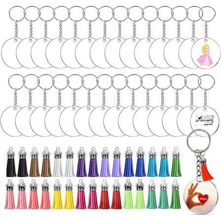 120 Dele Akryl Nøgleringe, Runde Flerfarvede Kvaster, DIY Nøgleringe med 30 Akrylvedhæng, Rå 30 Farverige Kvaster med 30 Kæder og 30