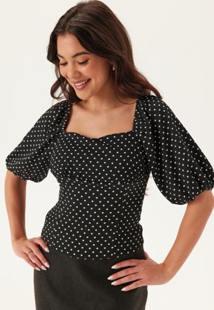 Bubbleroom - Volume Sleeve Top - Black/Dotted - Kläder