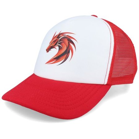 Kiddo Cap - Vit trucker Keps - Kids Geometry Dragon Red/White Foam Trucker @ Hatstore