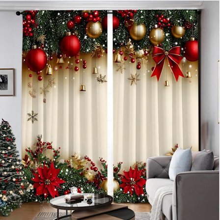 Jouluverhot (2 kpl) - Polyesteri Joulukoriste Ikkunaverhot S