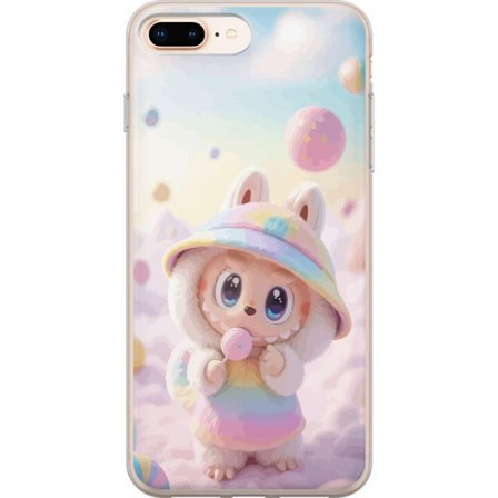 Kompatibel Mobilcover til Apple iPhone 8 Plus Regnbuedrømmenes Pastell Design blød drømmende stil med sød figur i regnbueklær og lyse skyer i baggrun