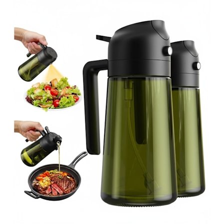 2-PACK 2-i-1 Oljespray & Dispenser – Mörk Glasflaska för Matlagning & Grillning