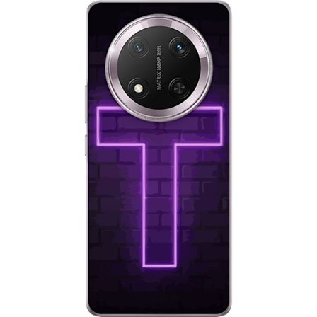 Yhteensopiva Puhelinkuori Honor Honor Magic7 Lite Neonristi purppuranvalossa tummaa tiiliseinää vasten, symbolinen motiivi vahvalla hohto moderni es