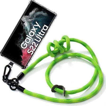 Coque - BOOLING - til Samsung Galaxy S22 Ultra - Transparent - Stødabsorberende - Aftagelig Grøn Rem