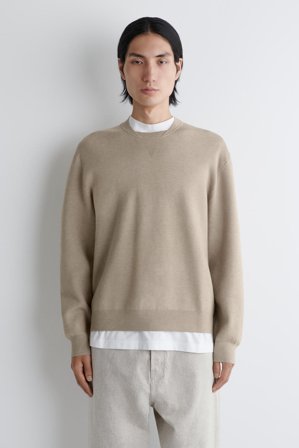 COS Men's Double-Faced Bomber-Neck Knitted Jumper in Beige