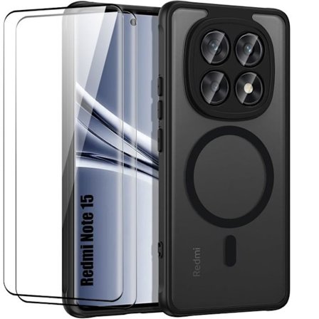 Cover + 2 Touch Glasses for Xiaomi Redmi Note 15 5G/4G - with Magnetic Circle - Black