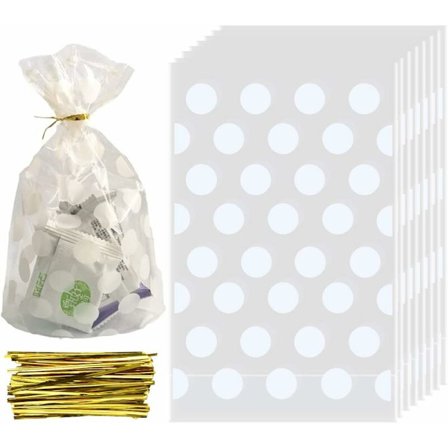 100 stk. Gusset-poser med gullbånd 13 x 22 cm Cellofan Goody-poser med bunn (gull)-