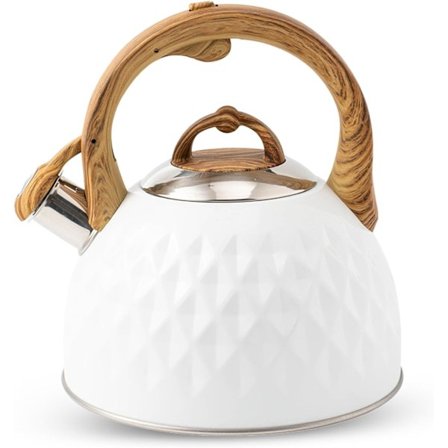 Kjel, Induksjon tekanne, Fløytekjele, Rustfritt stål fløytekjele, 3L stor kapasitet (Hvit)