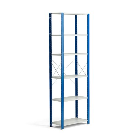 Regalsystem MIX, Grundmodul, 2500 x 800 x 400 mm, grau/blau