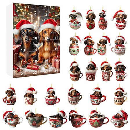 2D Gravhunde Julekalender Kat Vedhæng Ornament 24 Dage Jule Nedtællingskalender Juletræ Hængende Vedhæng Julegave (FMY)