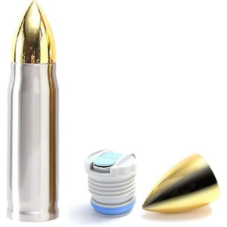 304 ruostumattomasta teräksestä valmistettu luodinmuotoinen termospullo, vesipullo, kahvimuki, tyhjiöeristetty kaksoisseinä, ainutlaatuisia hauskoja 