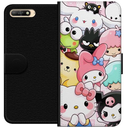 Kompatibelt Lommeboketui til Huawei Y6 (2018) Tett mønster av søte figurer med store øyne i ulike farger og uttrykk med LABUBU-tekst