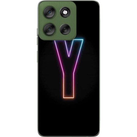 Kompatibelt Mobilskal till Motorola Motorola Moto G56 Minimalistisk neonbokstav Y i färgskiftande ljus mot svart bakgrund