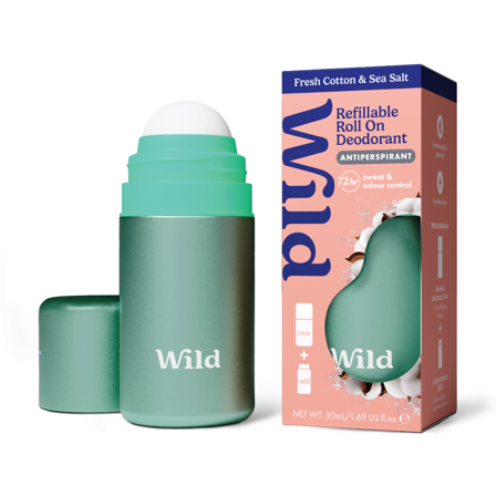 Wild Roll On Antiperspirant Aqua Case Fresh Cotton & Sea Salt Startpakke, 50 ml