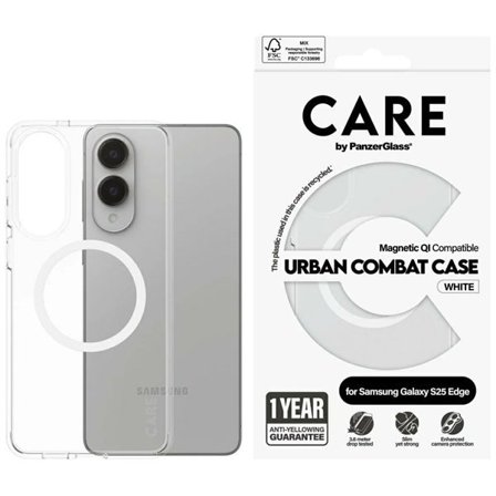 CARE by PanzerGlass Flagship Urban Combat White QI-etui for Samsung Galaxy S25 Edge - gjennomsiktig