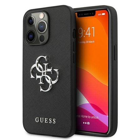 Guess Saffiano 4G Metal Logo etui til iPhone 13 Pro / 13 6.1" - sort