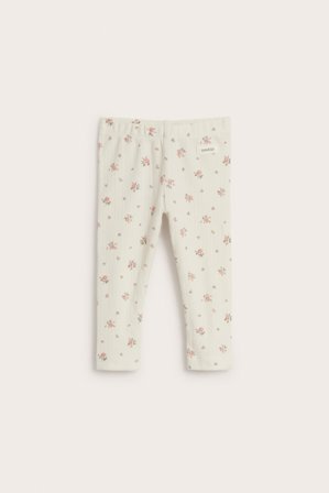 Newbie | Ribatut kukkasomisteiset leggingsit | Luonnonvalkoinen