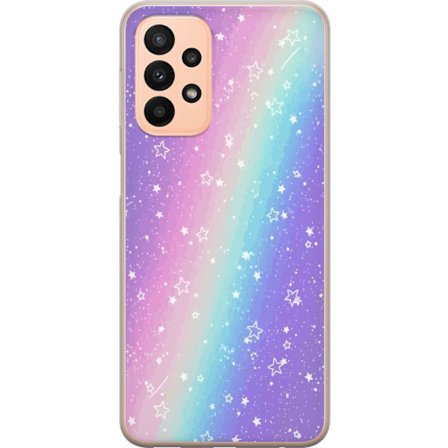 Yhteensopiva Puhelinkuori Samsung Galaxy A23 Sateenkaaren värisellä pastellitaustalla on valkoisia tähtiä ja kimaltelevia pisteitä pehmeässä siirtymäs