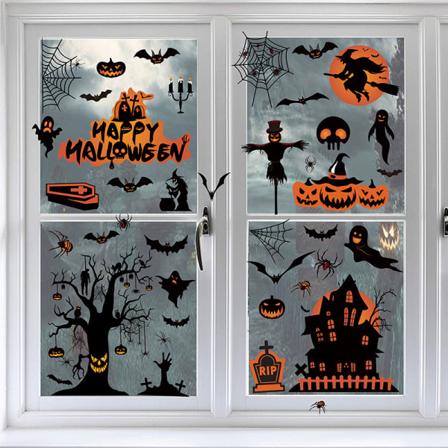 8 ark Halloween vindusdekaler, tosidige skumle flyttbare W