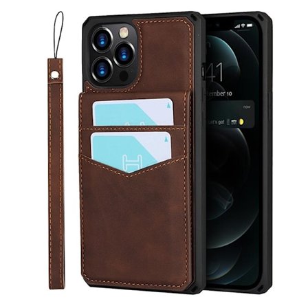 Skal med Kortplatser till iPhone 12 Pro Max - Brun