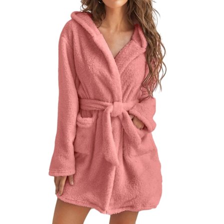 Dam Hoodie Fleece Robe, Kort Plüsch Robe, Mjuk Varm Spa Badrock