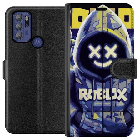 Kompatibelt Lommeboketui til Motorola Motorola Moto G60S Blågul Roblox hettegenserfigur med minimalistisk neonstil og masket ansikt, moderne spillill